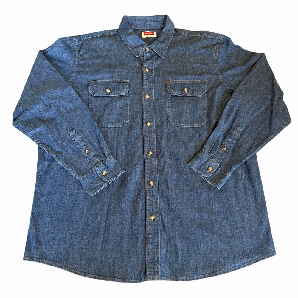 Wrangler Men's Classic Fit Denim Shirt Size XL Blue Work Cowboy Rodeo